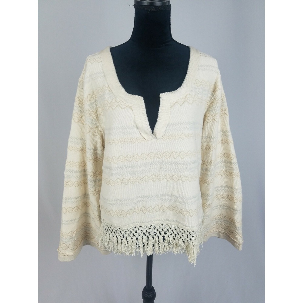Free People‎ women SP bell long sleeve fringe pullover hippie boho